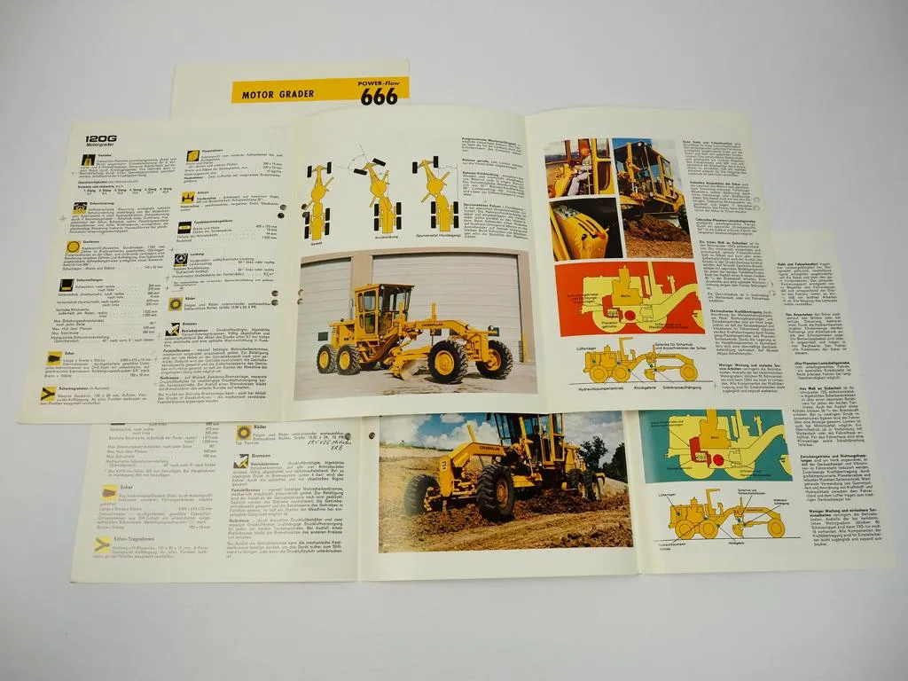 3 Prospekte Caterpillar Wabco Grader 1960/70er Jahre