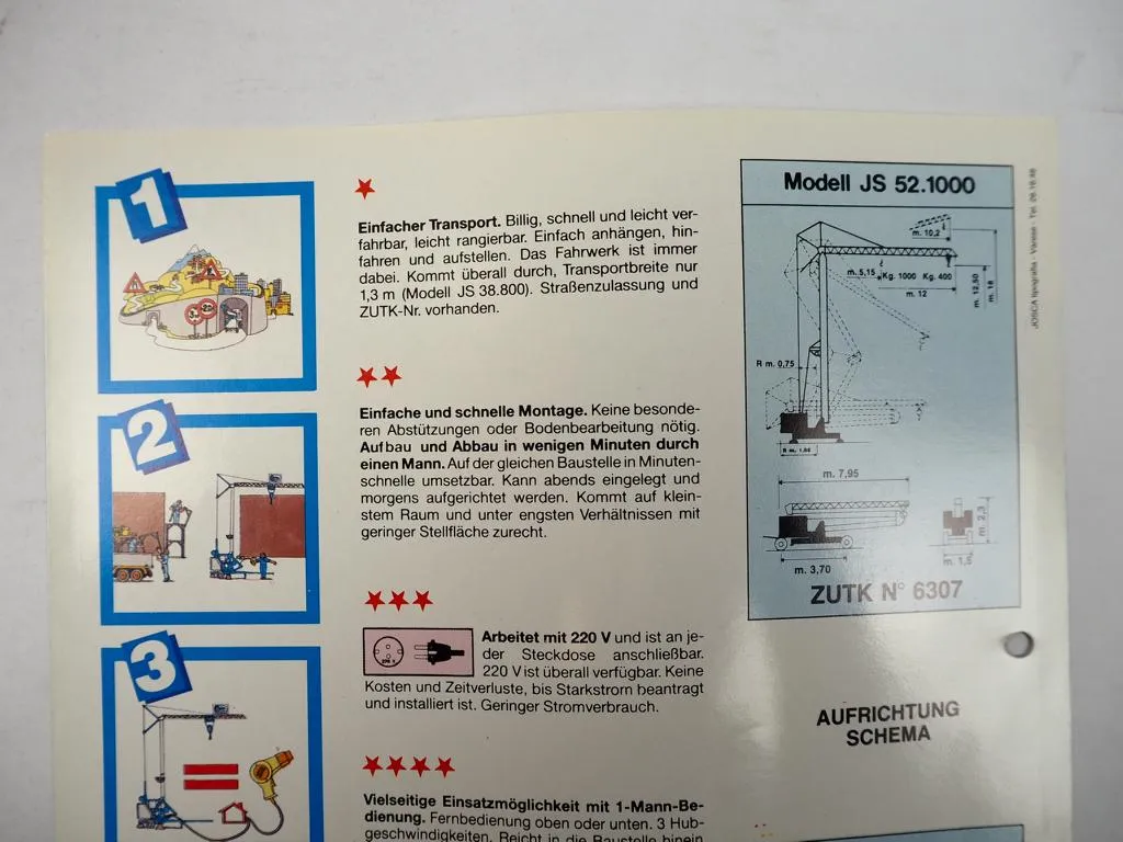 3 Prospekte Cibingru S 30 2000 Turmdrehkran JS 38 52 Minikran Hebegerät Angebot