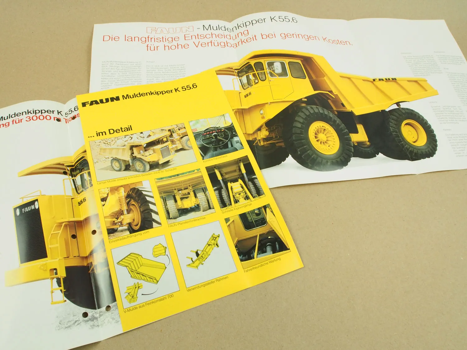 3 Prospekte Datenblätter FAUN K55.6 Muldenkipper von 1982 und 1984