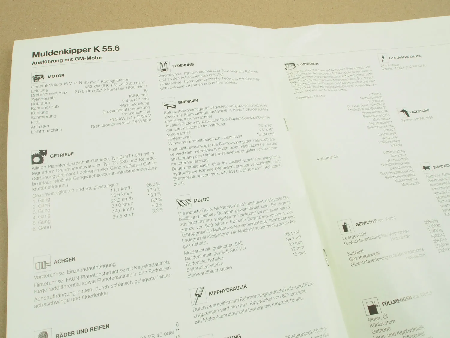 3 Prospekte Datenblätter FAUN K55.6 Muldenkipper von 1982 und 1984