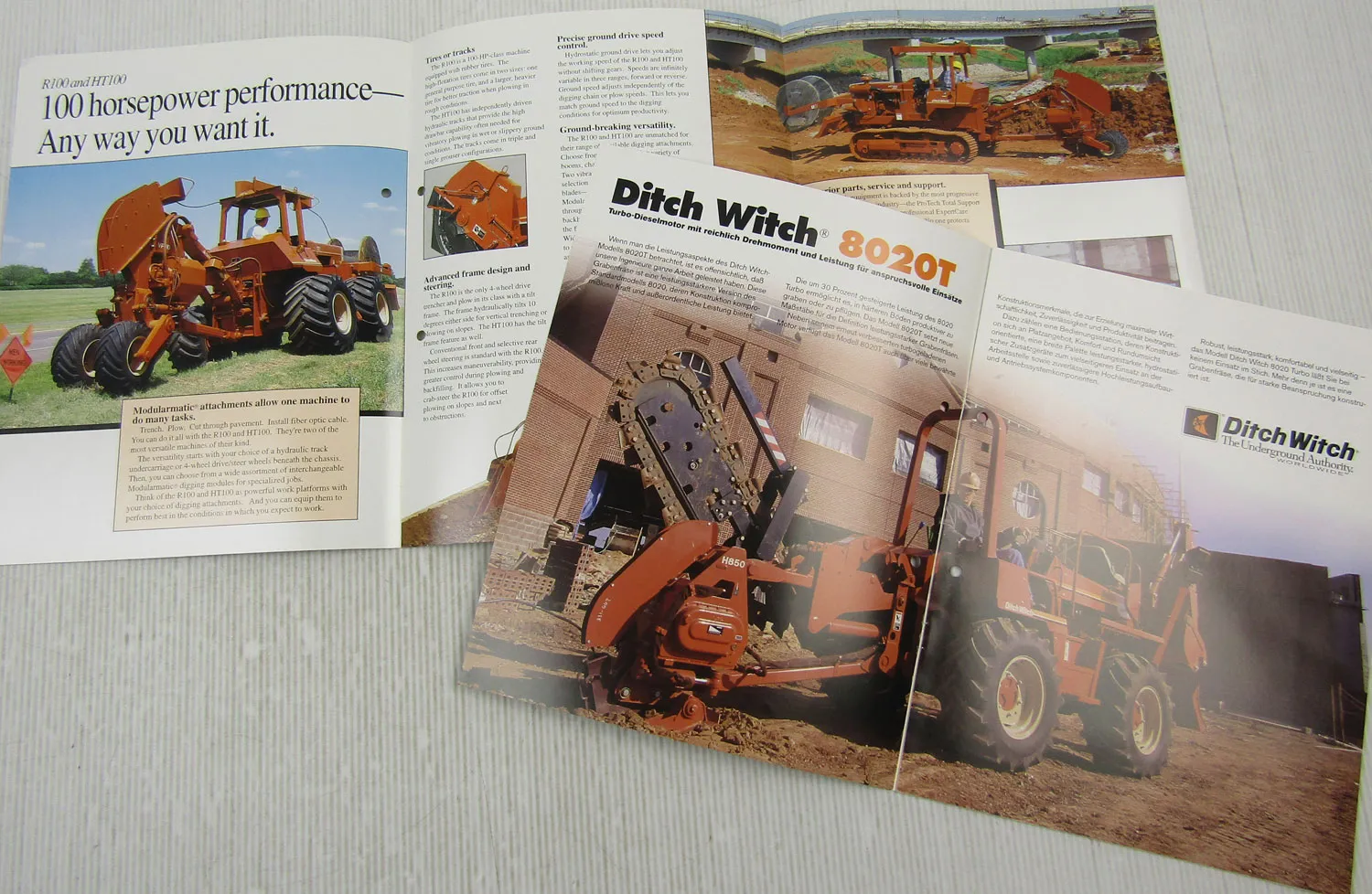 3 Prospekte Ditch Witch Grabenfräsen Trencher RT185 HT185 8020T R100 HT100