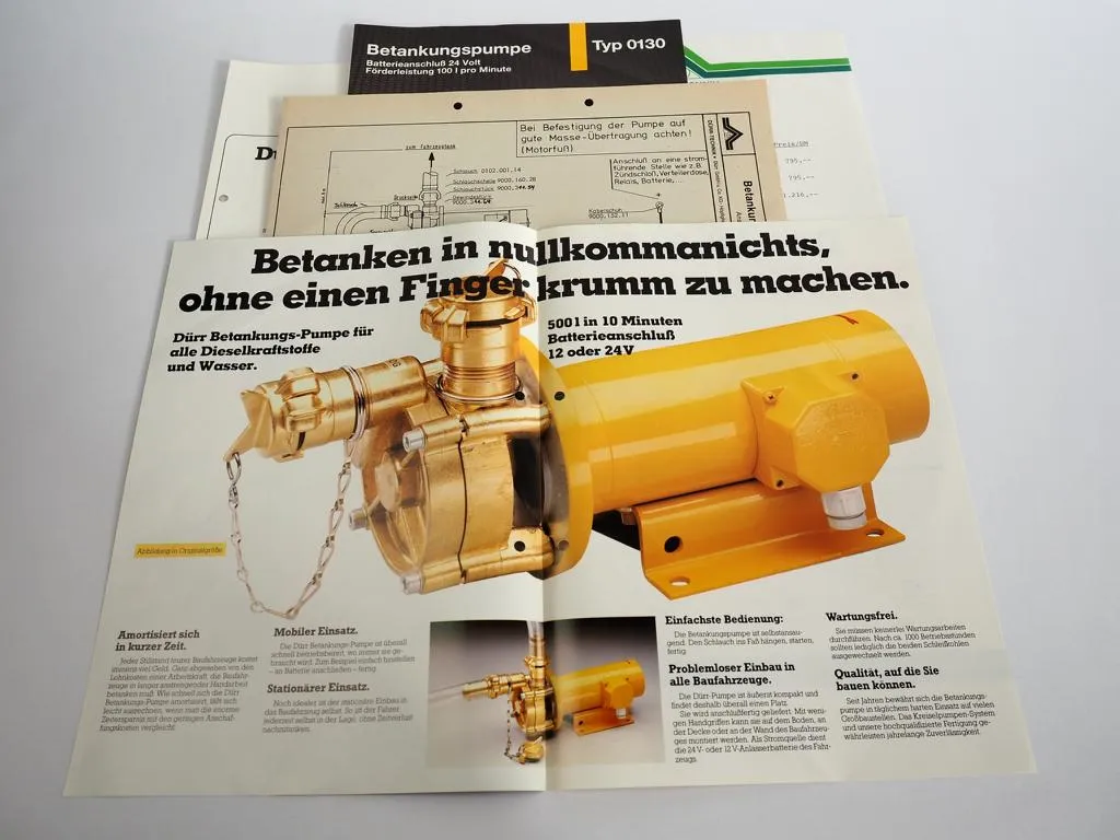 3 Prospekte Dürr Betankungspumpe Durchlaufzähler Preisliste 1988