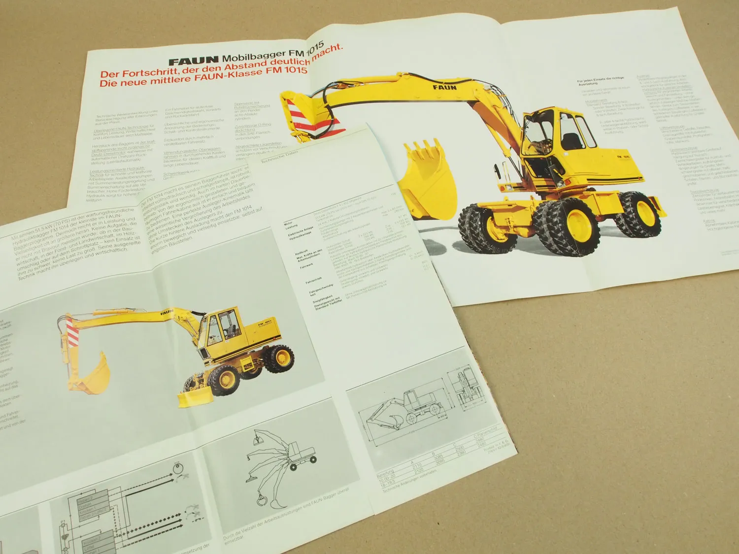 3 Prospekte FAUN FM 1025 1015 1014 Mobilbagger 1980er Jahre