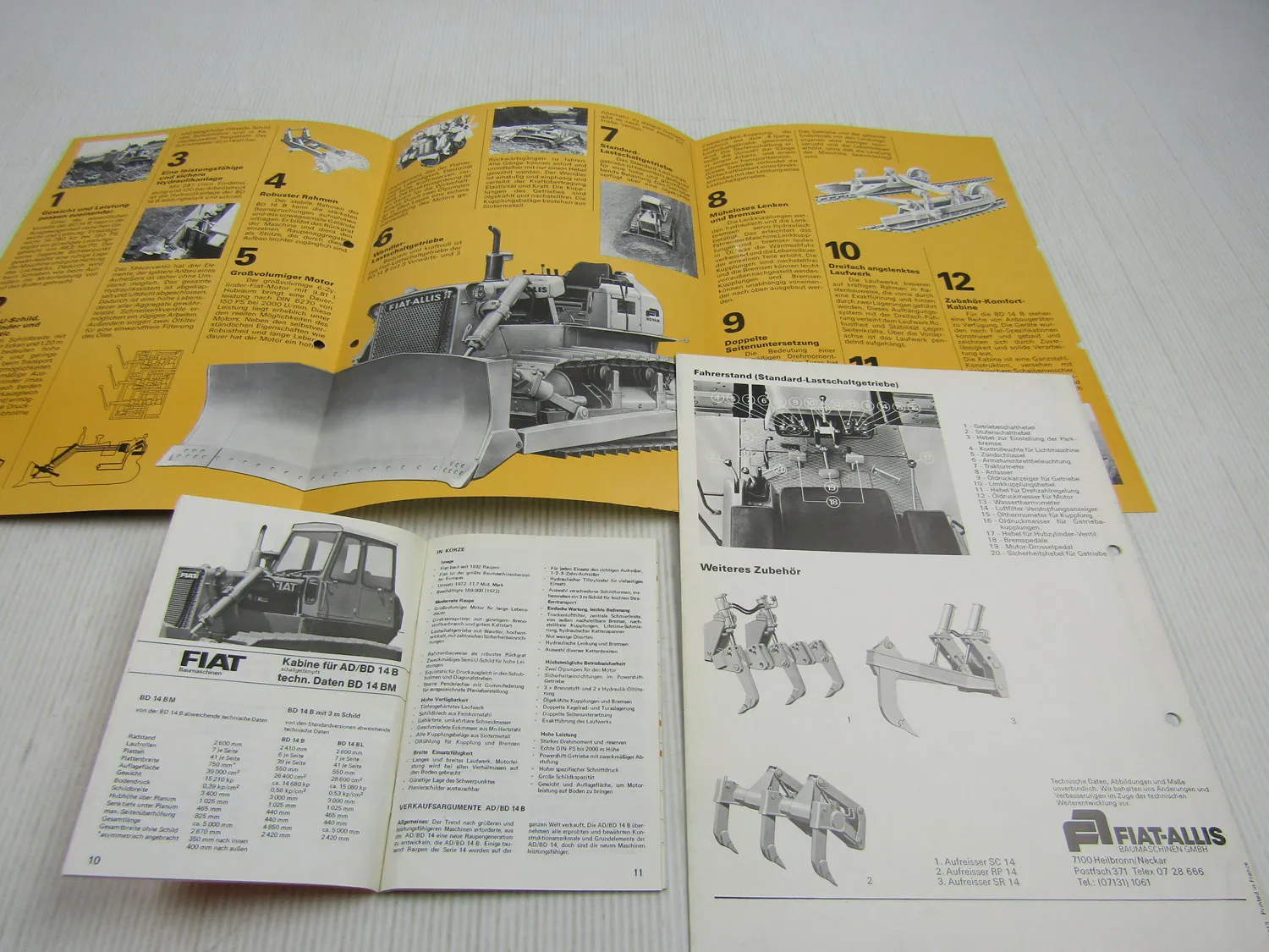 3 Prospekte Fiat Allis AD14B BD14B Planierraupe 1973