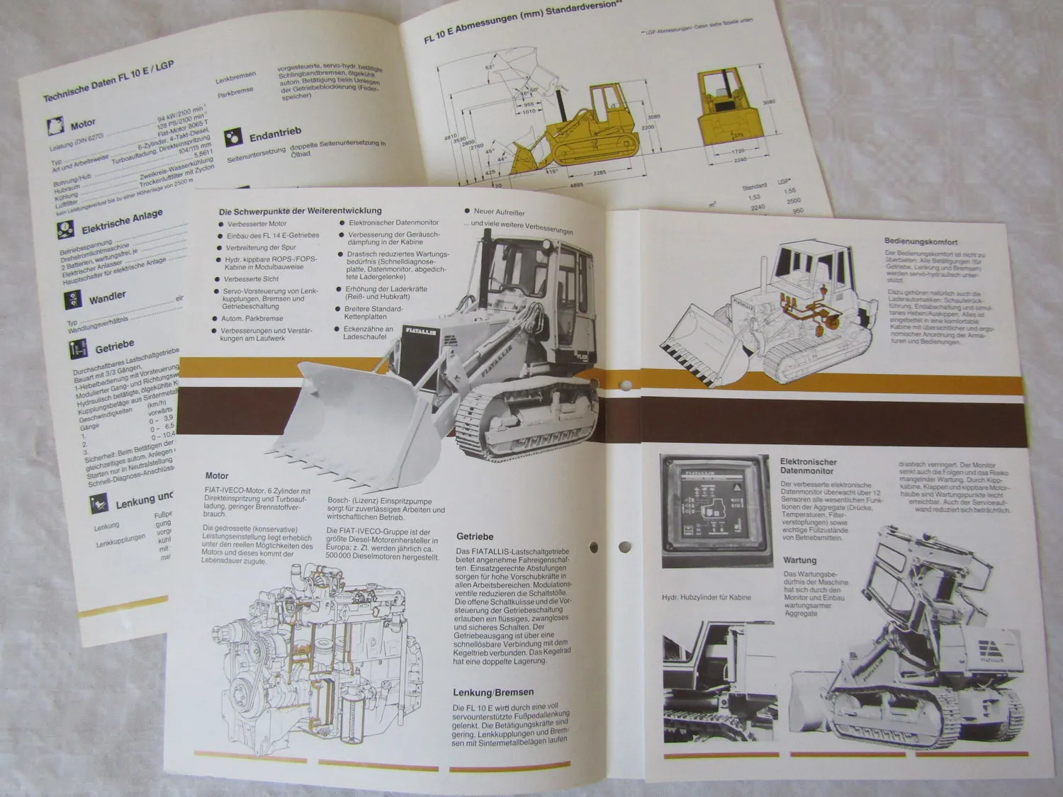3 Prospekte Fiat-allis Fiatallis FL10E und turbo aus den 80er Jahren