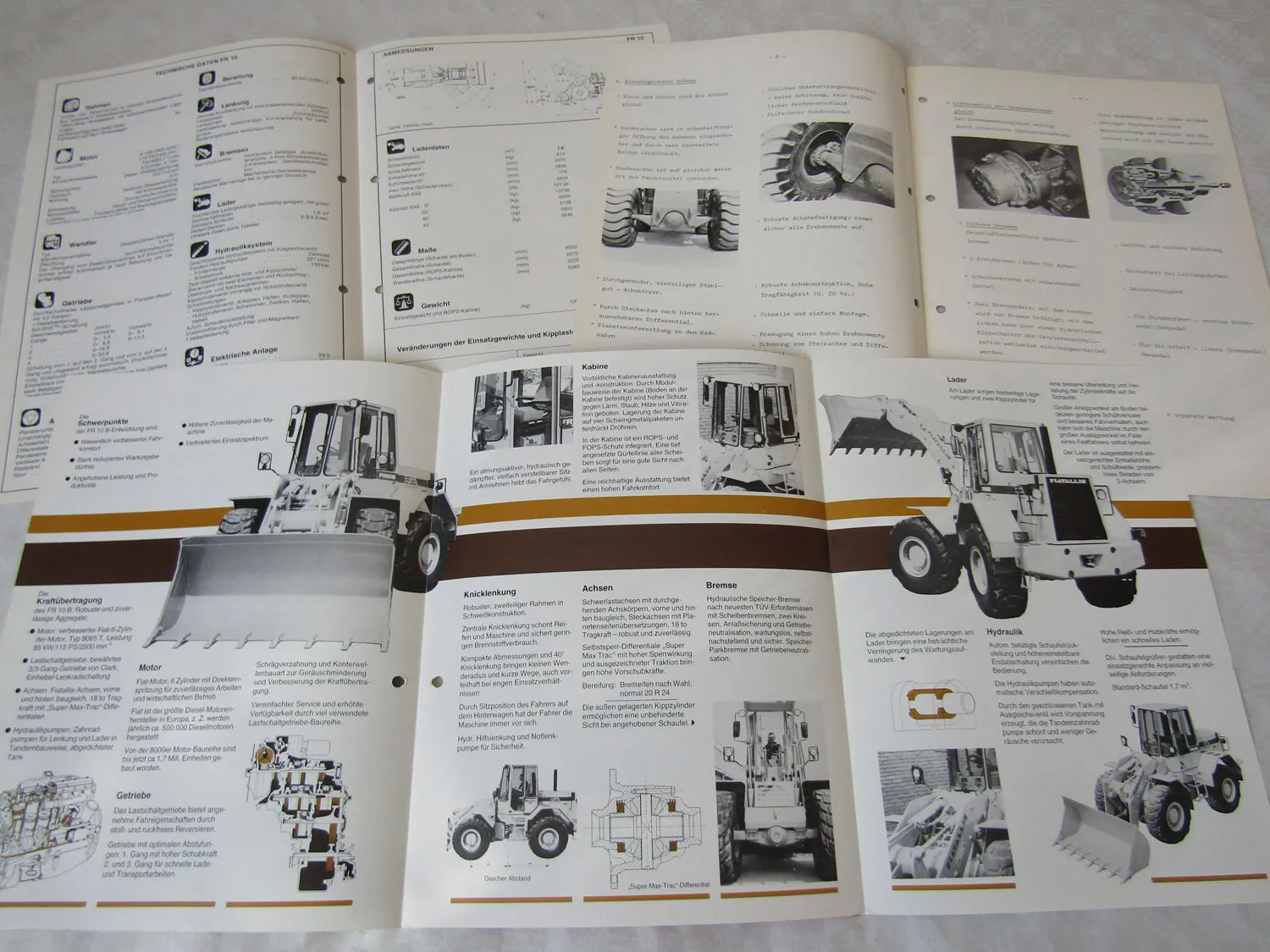 3 Prospekte Fiat Allis RadladernFR19 FR10B und Verkaufsargumente 8/1982