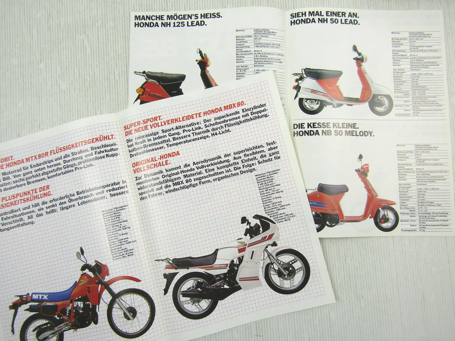 3 Prospekte Honda Programm 80er Roller 85 Sportmotorräder Sporttourer Chopper 87