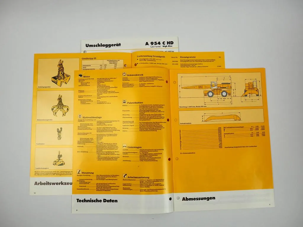 3 Prospekte Liebherr A954HD Litronic Umschlaggerät Technische Beschreibung
