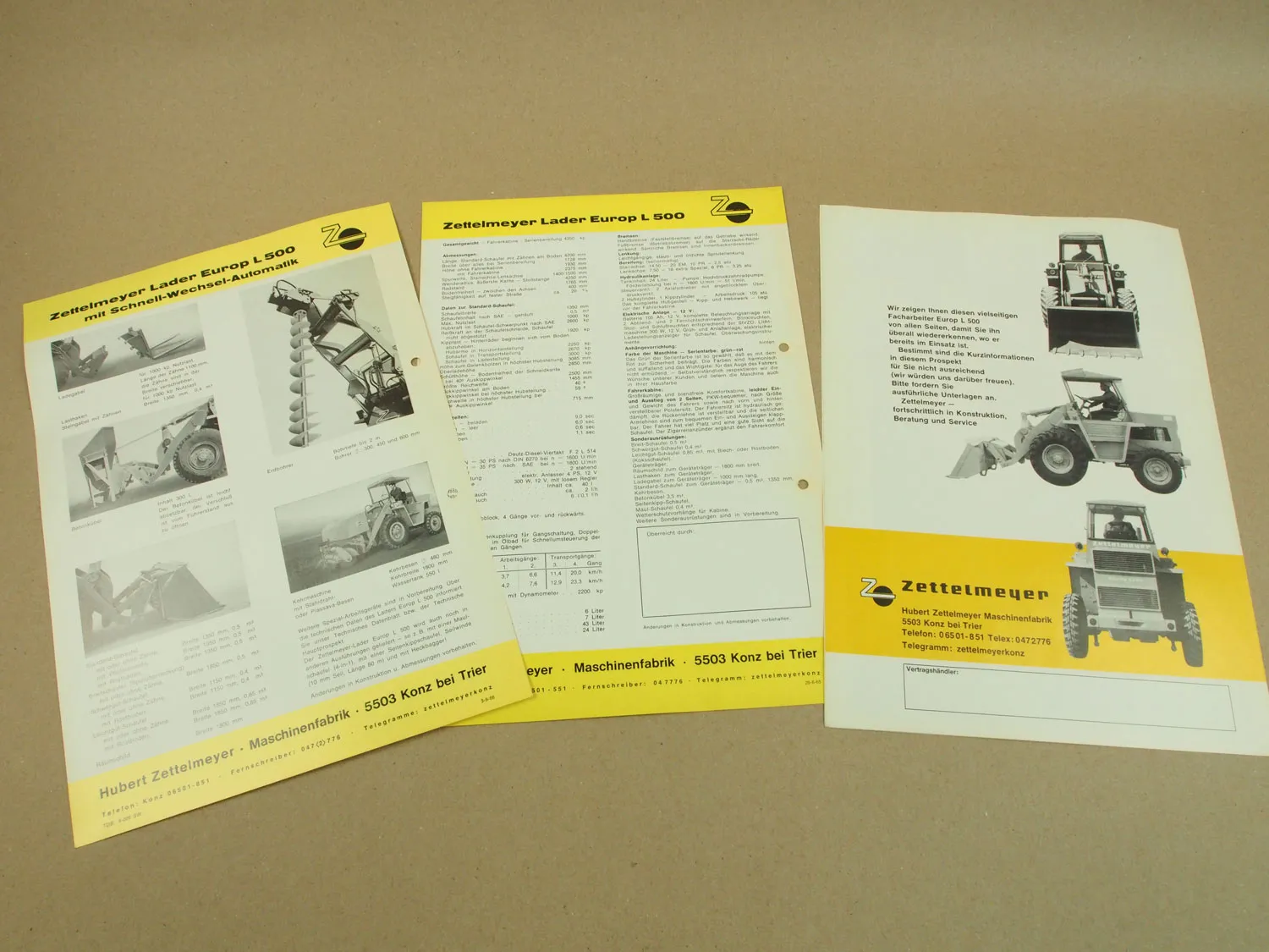 3 Prospekte Zettelmeyer Europ L500 Lader 1965 / 1966