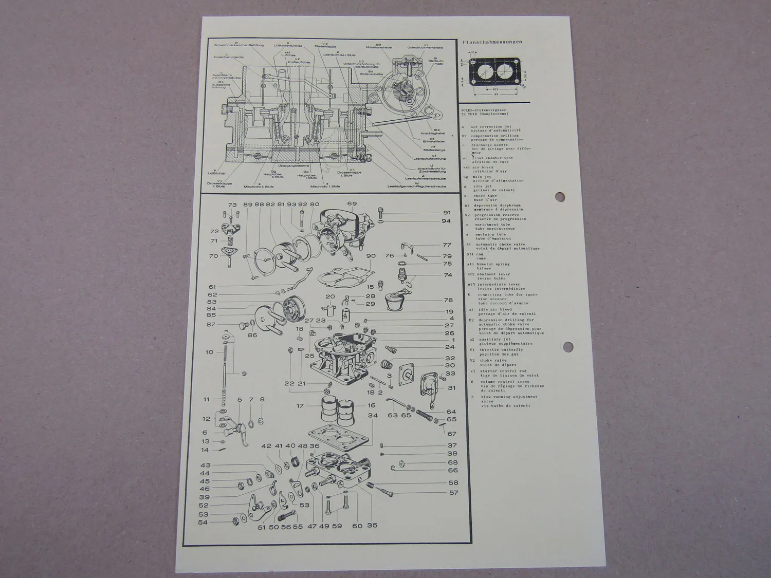 32 TDID Vergaser Ersatzteilliste Normaleinstellung Ford Capri 1,7 HC ab 8/71