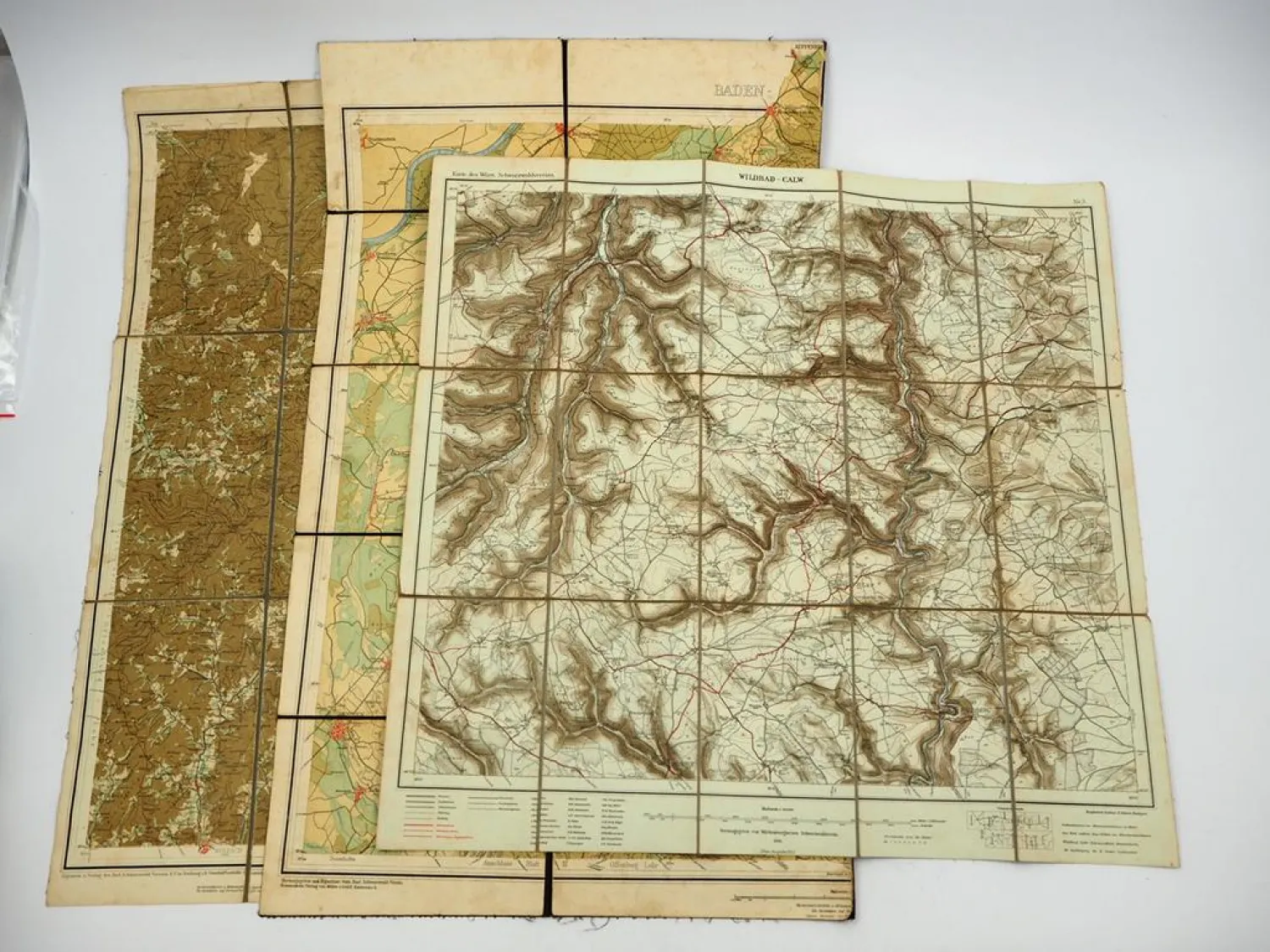 3x Landkarte Baden Württemberg Schwarzwaldverein Wildbad Calw Kniebis ca.1900/20