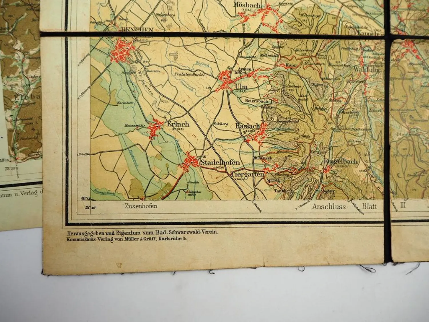 3x Landkarte Baden Württemberg Schwarzwaldverein Wildbad Calw Kniebis ca.1900/20