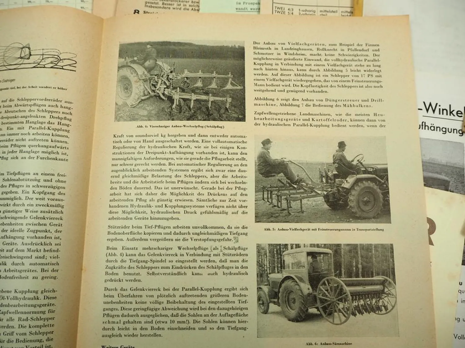 3x Orig. Prospekt Testbericht ETL Printz Anbaugeräte für Schlepper 1950er Jahre