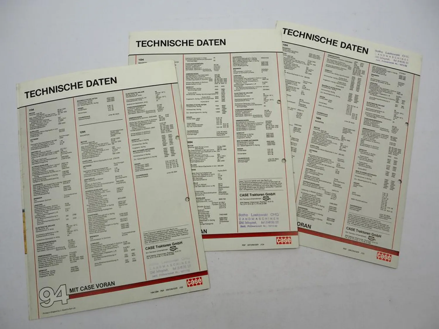 3x Original Prospekt Case 1194 1294 1394 1494 1594 1694 Schlepper 1984