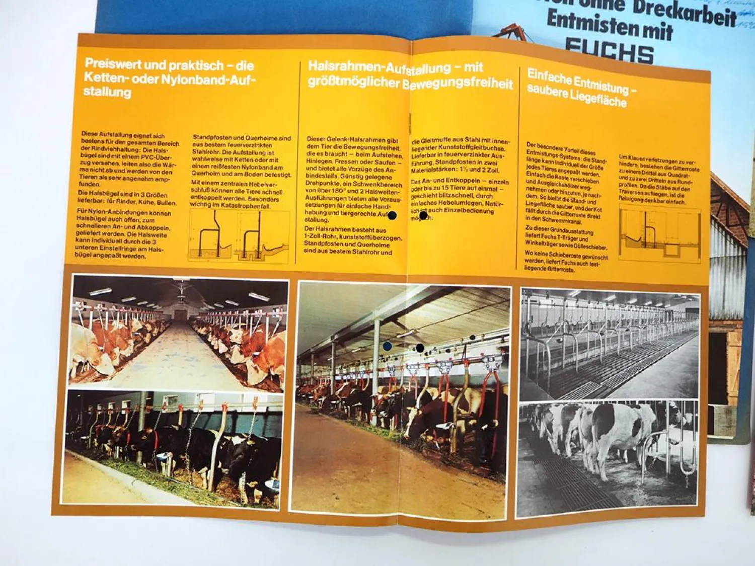 3x Original Prospekt Fuchs Stalleinrichtung für Pferd Kuh Schwein 1970/80er J.