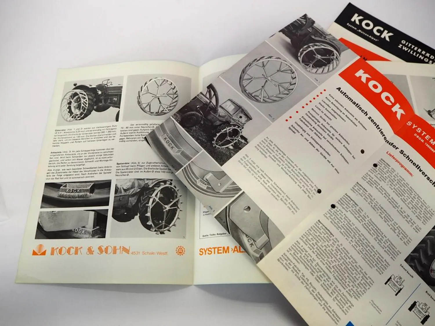 3x Original Prospekt Kock & Sohn Alpas Gitterräder z.B. am IHC Schlepper