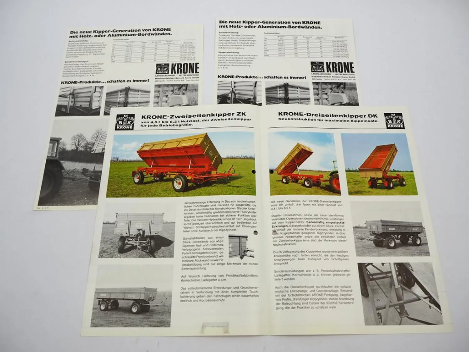 3x Original Prospekt Krone ZK DK Kippanhänger Emsland 1970er mit techn. Daten