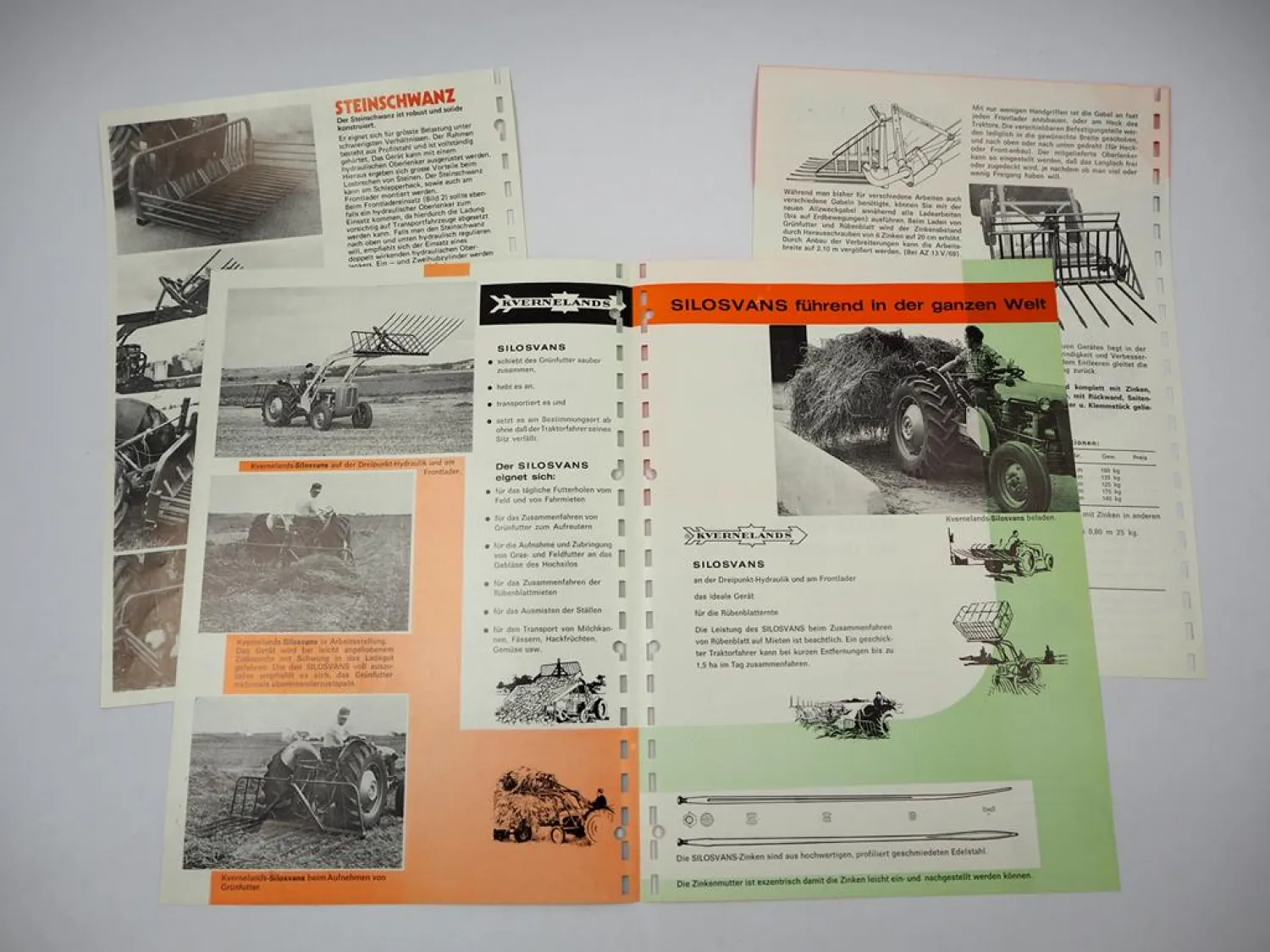 3x Original Prospekt Kvernelands Anbaugeräte für Schlepper z.B. Massey Ferguson