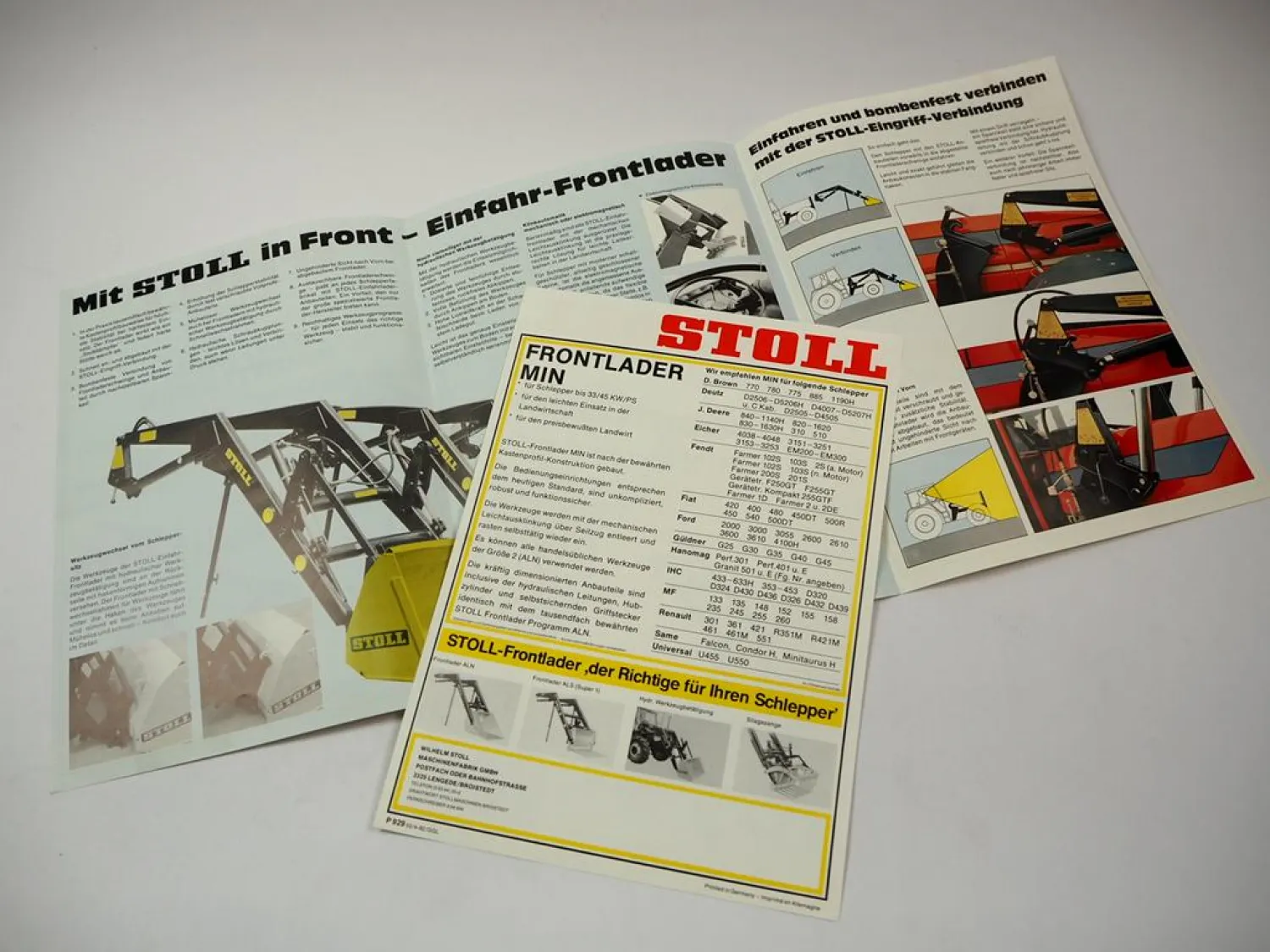 3x Original Prospekt Stoll Einfahr-Frontlader ALN ALS Super 1 & MIN 1980er Jahre