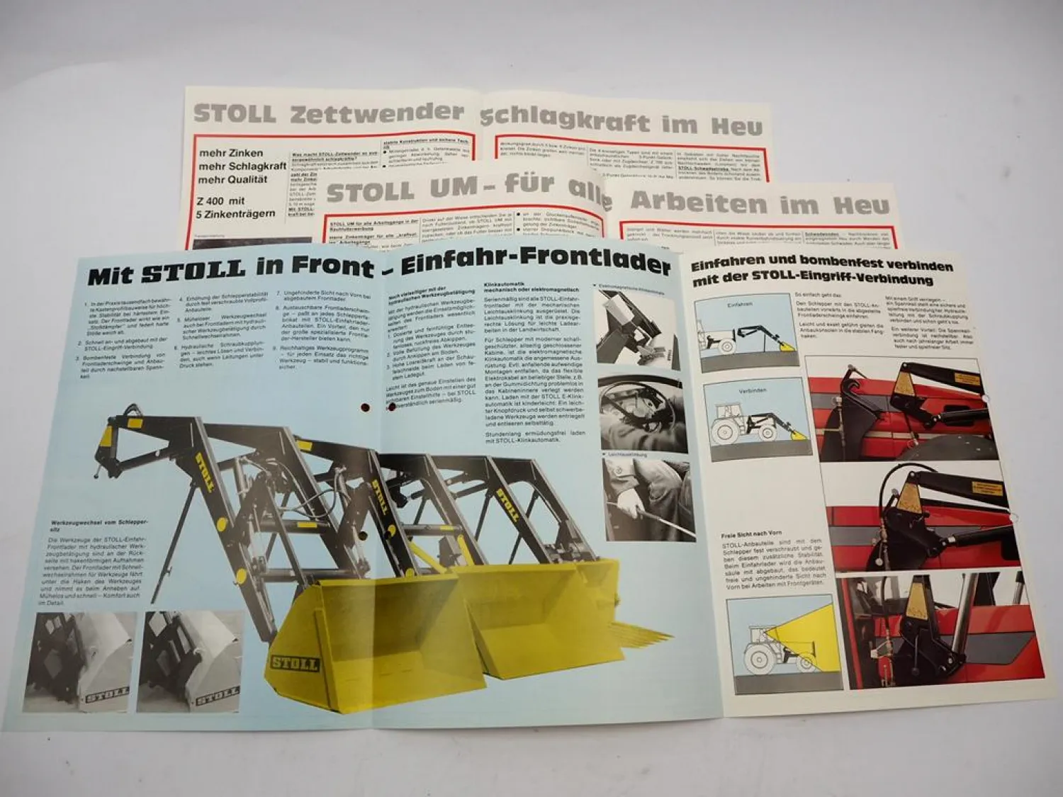 3x Original Prospekt Stoll Zettwender Z Heumaschine UM Frontlader ALN ALS 1980er