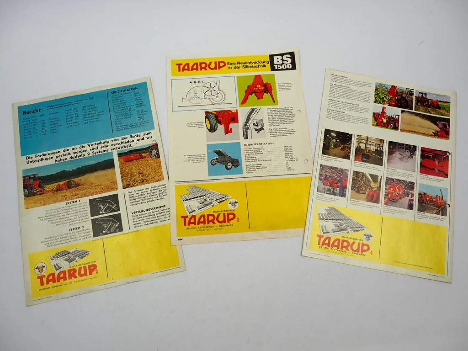 3x Original Prospekt Taarup BS SKB Handy Häcksler Anbaugerät f. Schlepper 1970er