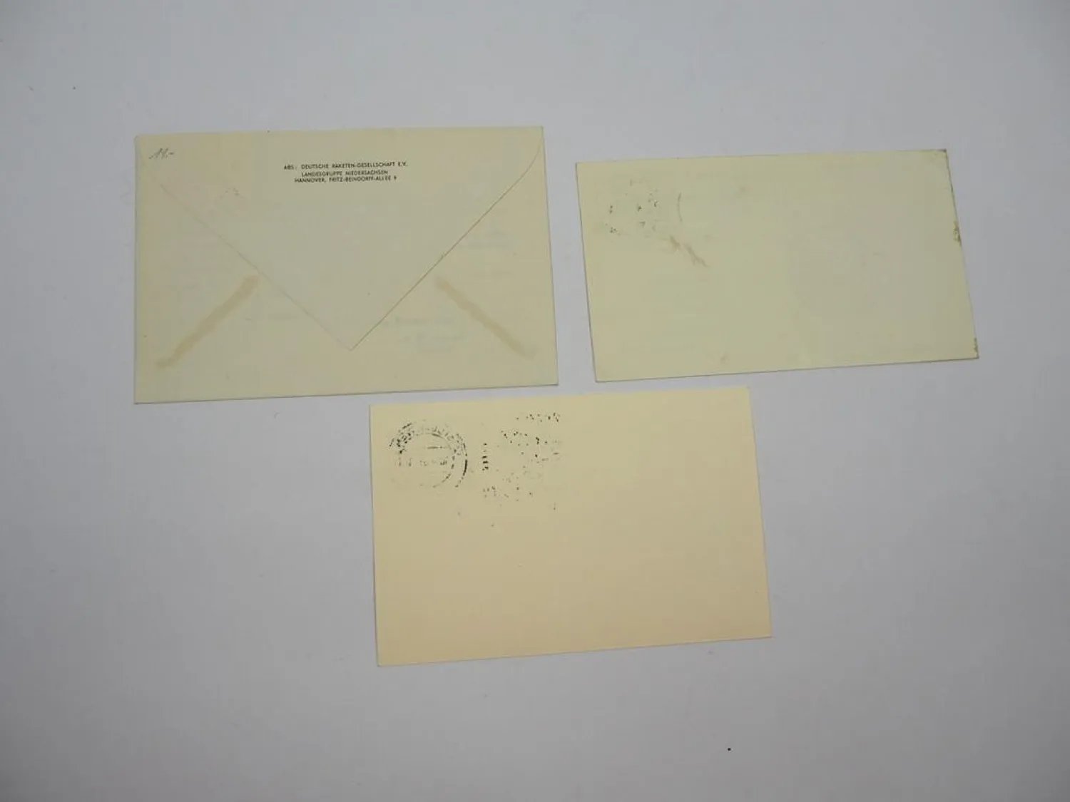 3x Postkarte Raketenpost Versuchsstart 1959/60/61 Zuckerrakete mit Briefmarken