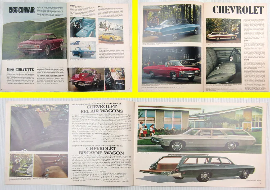 3x Prospekt Chevrolet Chevelle Chevy II Corvette Corvair 1966 and 1968 Brochure