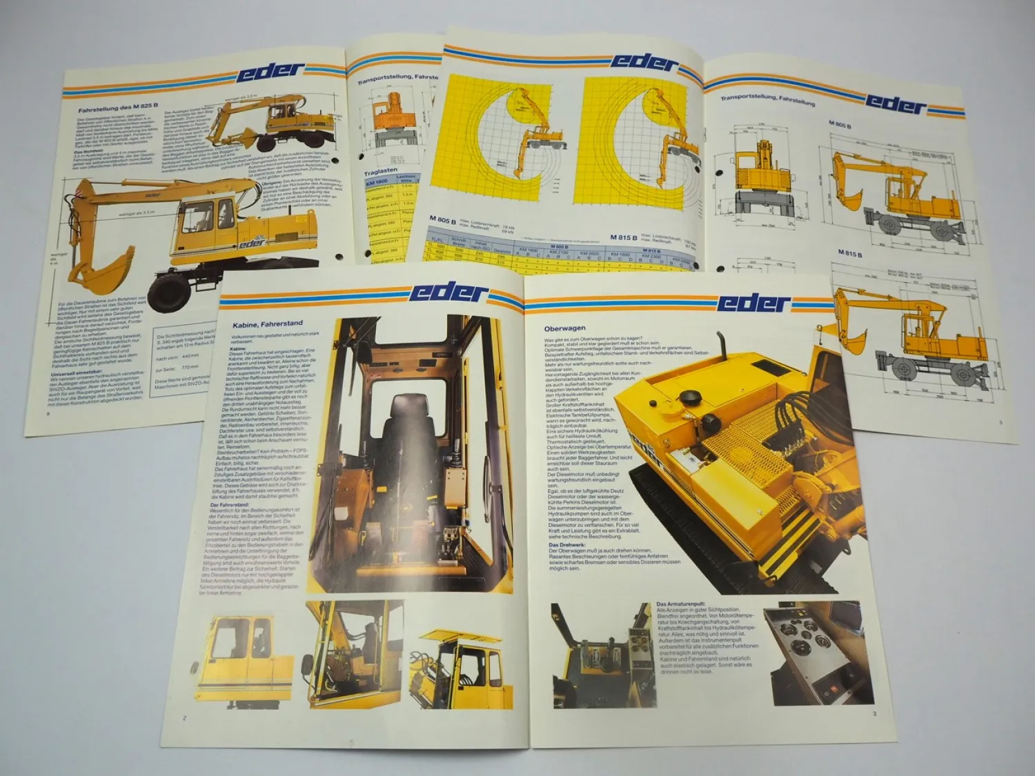 3x Prospekt Eder M805 M815 R805 R815 M825 B CL Hydraulikbagger 1980/90er Jahre