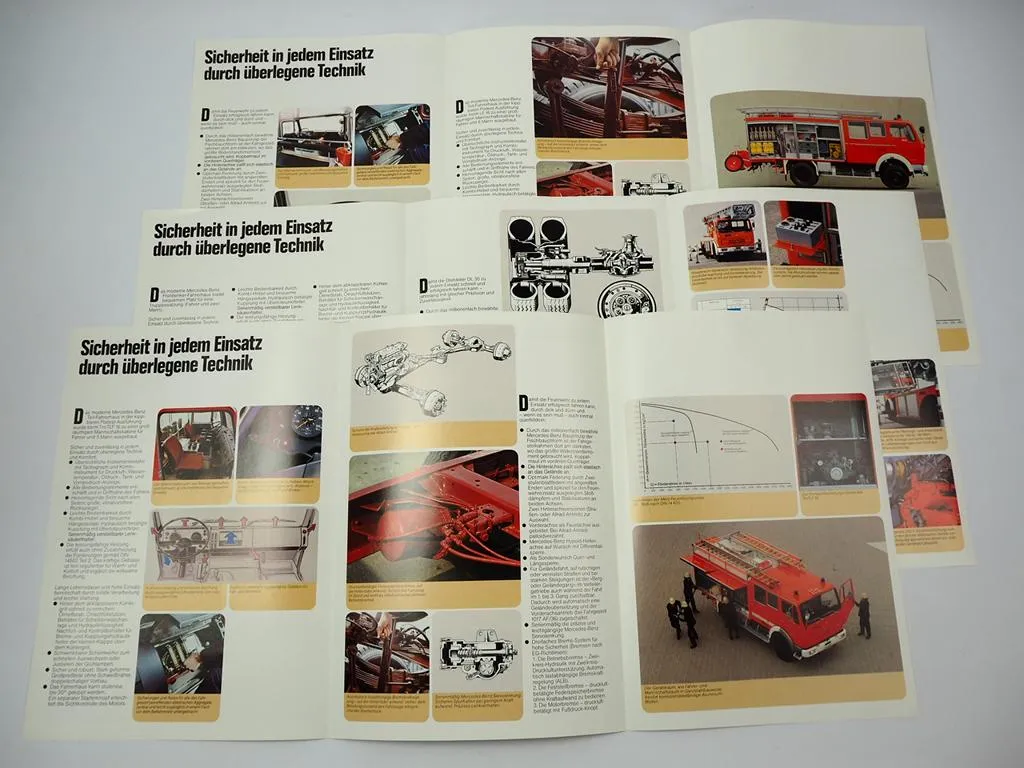3x Prospekt Mercedes Benz 1017 1419 Feuerwehrfahrzeug Aufbau Metz 1977