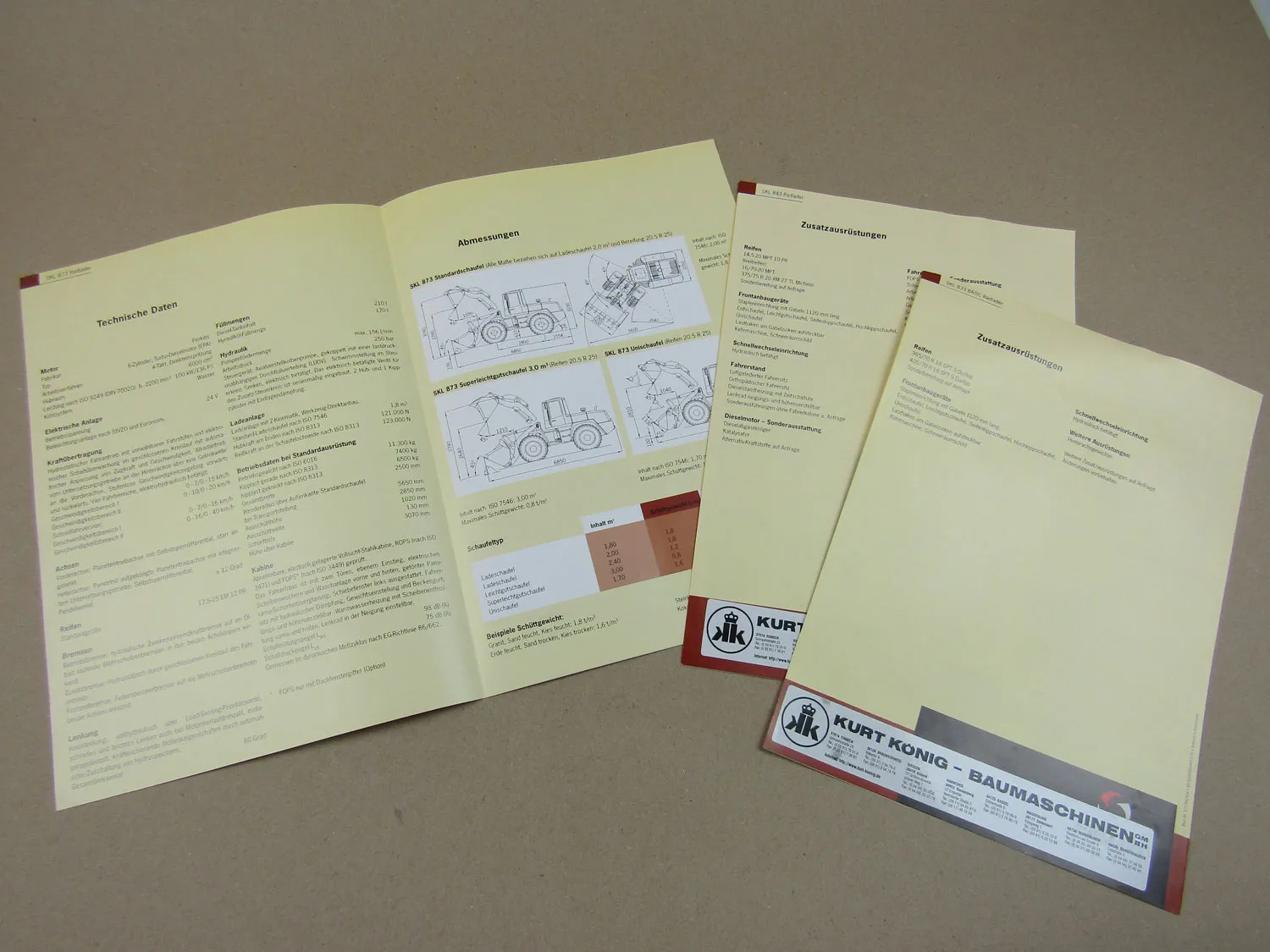 3x Prospekt Schaeff SKL 843 873 833 Basic Radlader