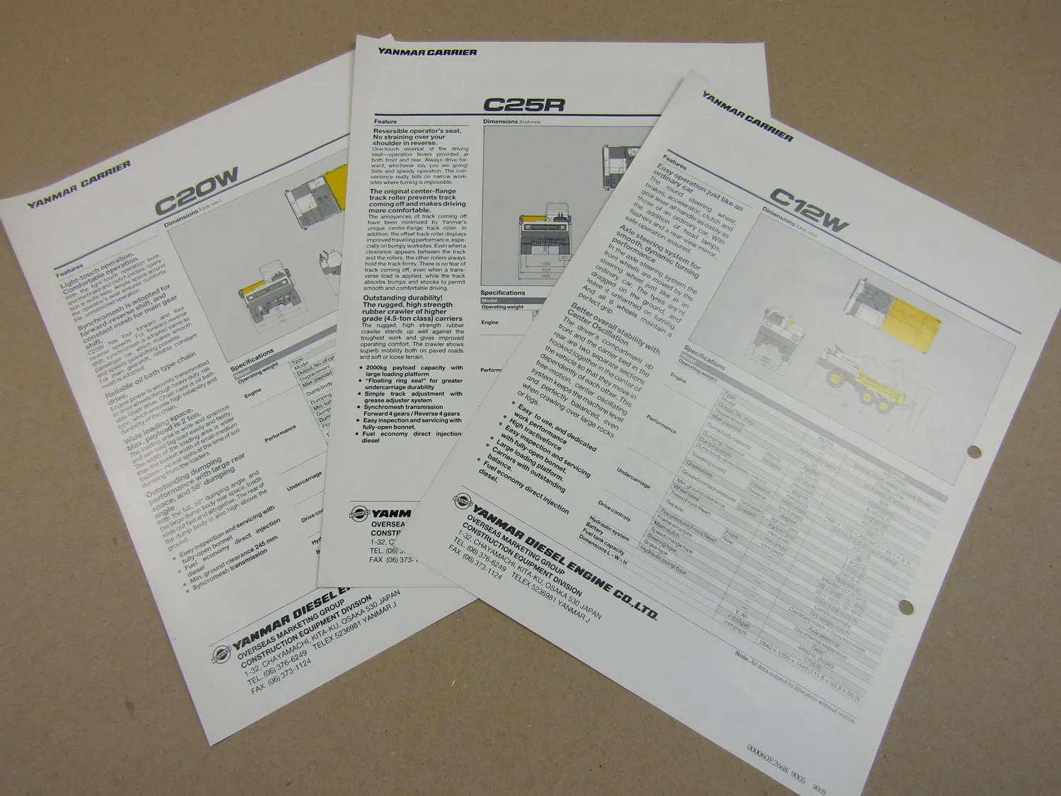 3x Prospekt Yanmar C12W C20W C25R Carrier Brochures technical data
