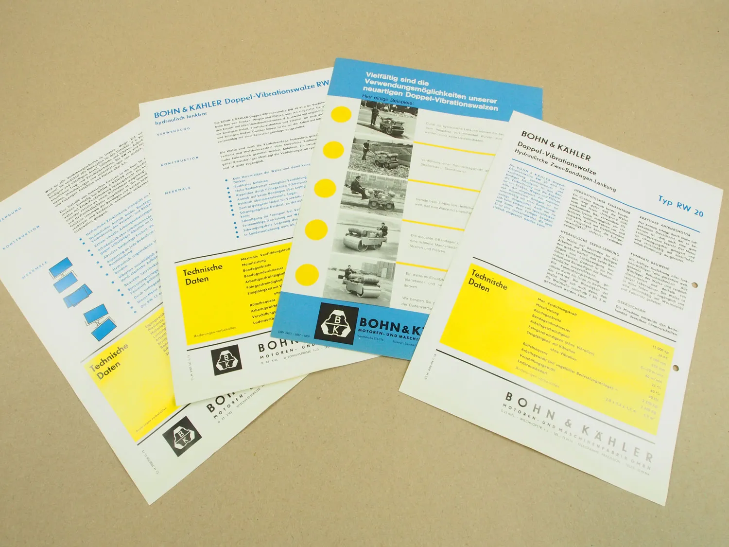 4 Prospekte Bohn & Kähler Vibrationswalzen RW 10 15 20 aus den 60/70er Jahren