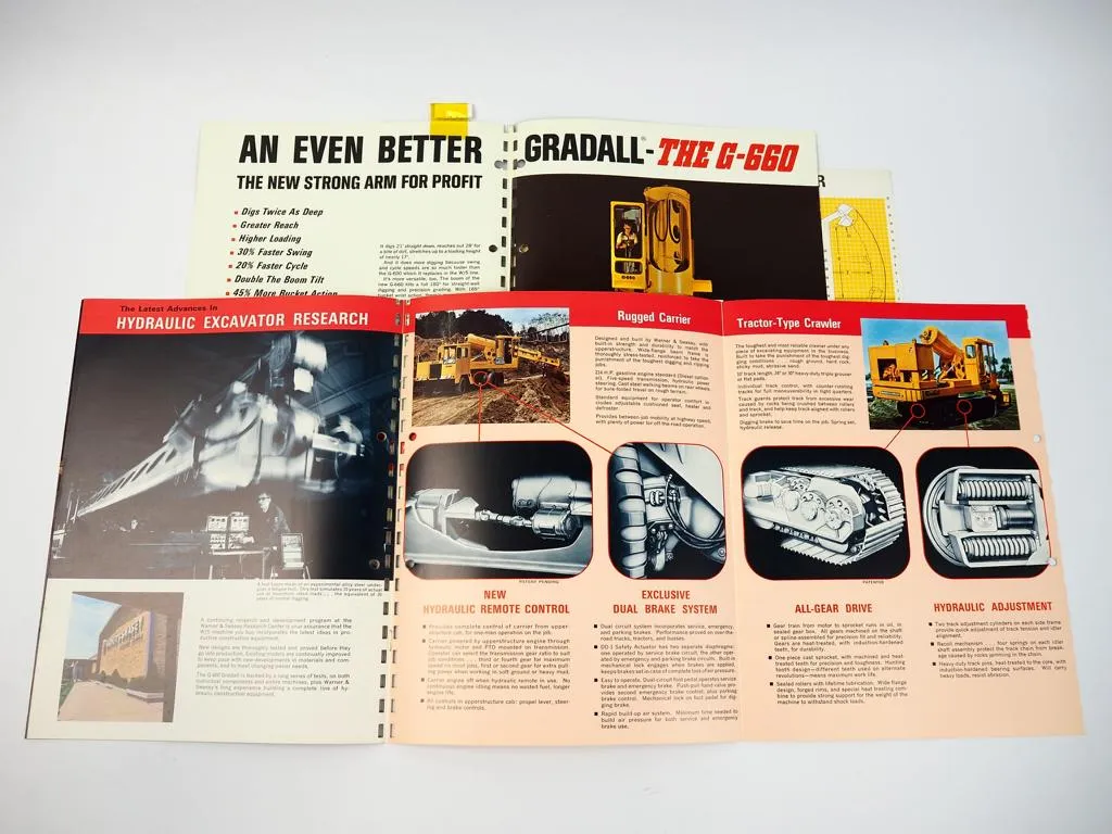 4 Prospekte Brochures Warner & Swasey Gradall G-660 Hydraulic Excavator 1968/70