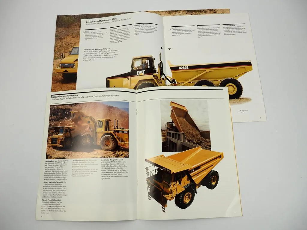 4 Prospekte Caterpillar D250E 730 740 775B Muldenkipper 1994/2001