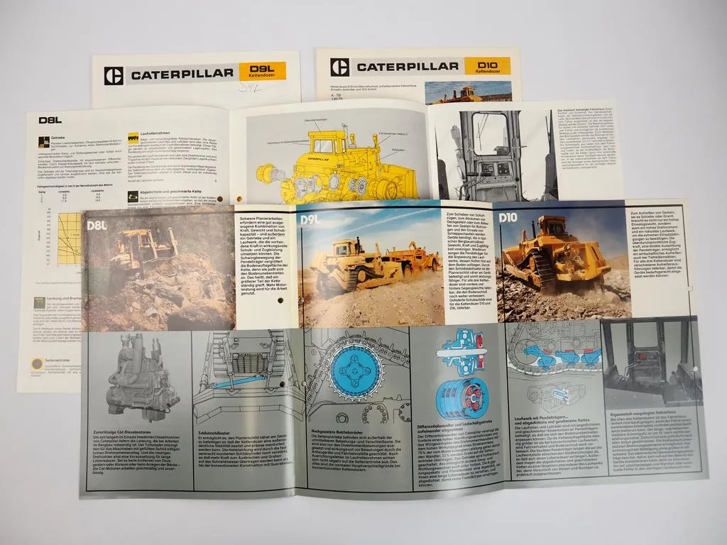4 Prospekte Caterpillar D8L D9L D10 Kettendozer 1980er Jahre