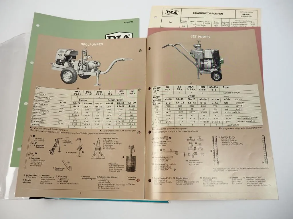 4 Prospekte DIA Tauchpumpen Kreiselpumpen Membranpumpen mit Preislisten 1983