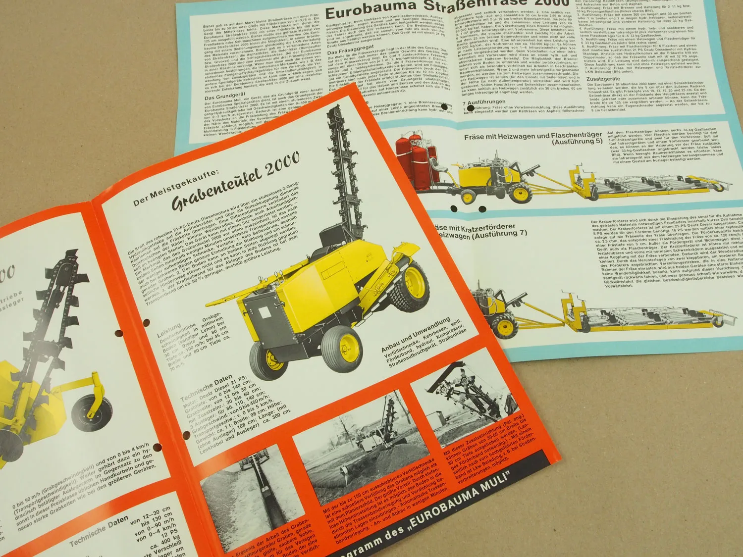 4 Prospekte Eurobauma Hamburg Straßenfräse 1000 2000 3000 Grabenteufel 1974/76