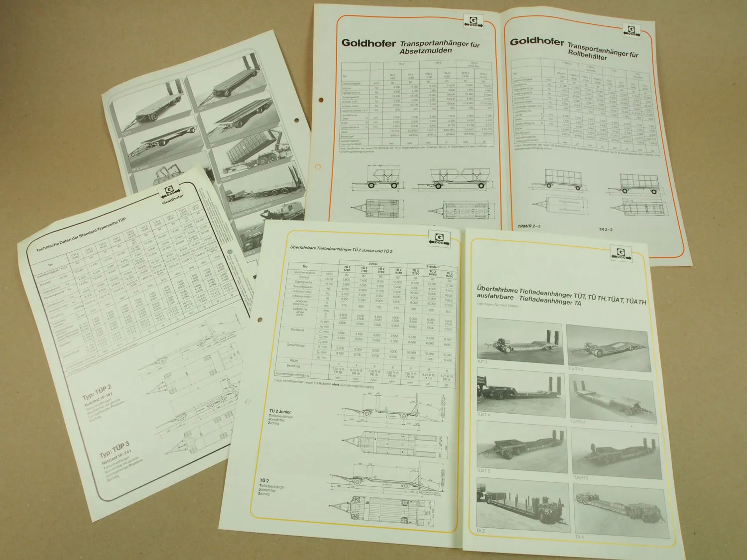 4 Prospekte Goldhofer überfahrbare Tiefladeanhänger Schwertransport TM TÜ TÜP