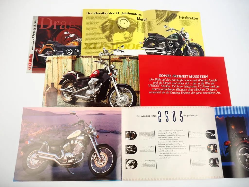4 Prospekte Honda Shadow VT600C Yamaha Drag Star Virago 250S 1990er Jahre