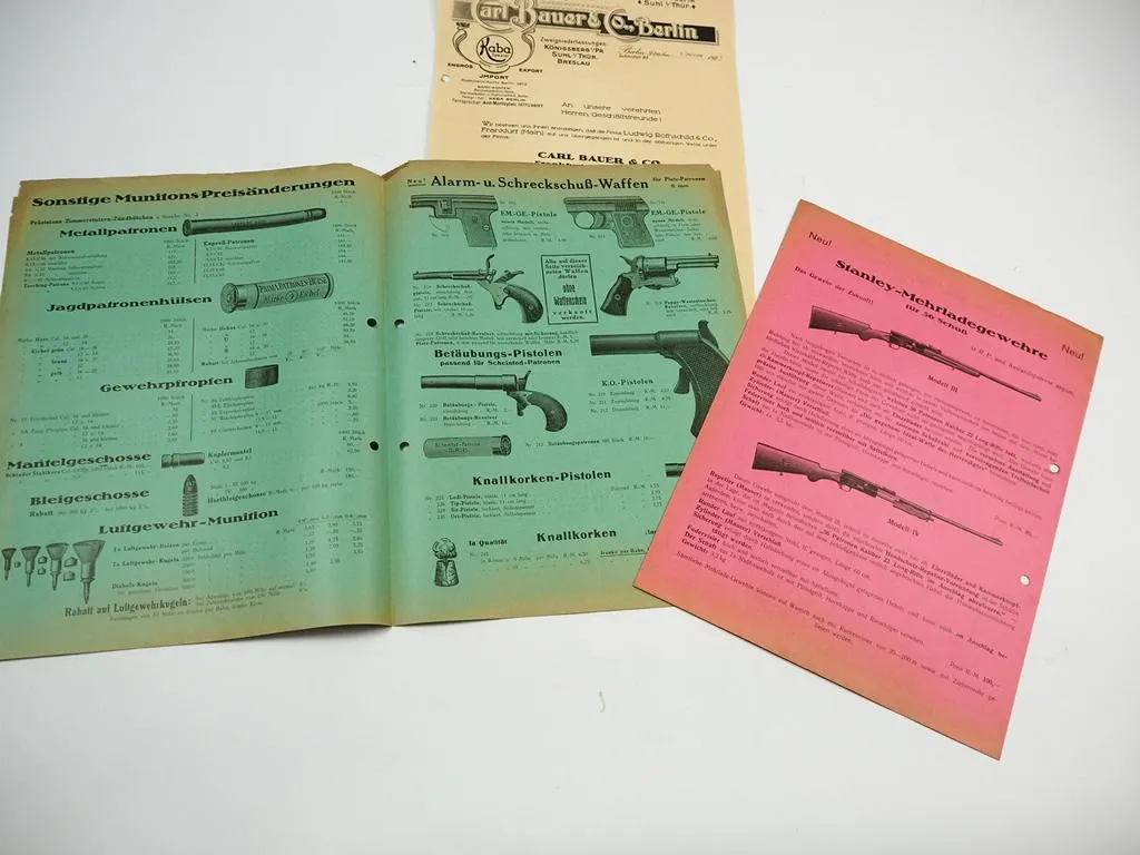 4 Prospekte Kaba Carl Bauer Berlin Waffen Munition Jagdgeräte 1927