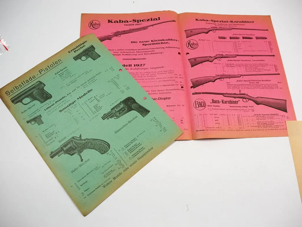 4 Prospekte Kaba Carl Bauer Berlin Waffen Munition Jagdgeräte 1927
