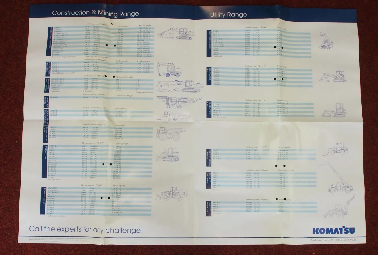 4 Prospekte Komatsu Radlader Bagger Lieferprogramm 80/90er Jahre