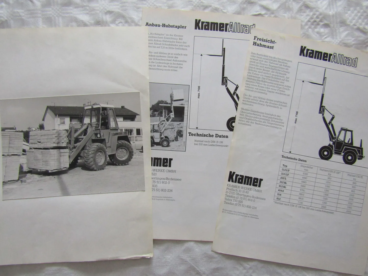 4 Prospekte Kramer Allrad Hubeinrichtung und Fotos aus den 70/80 und 90er Jahre