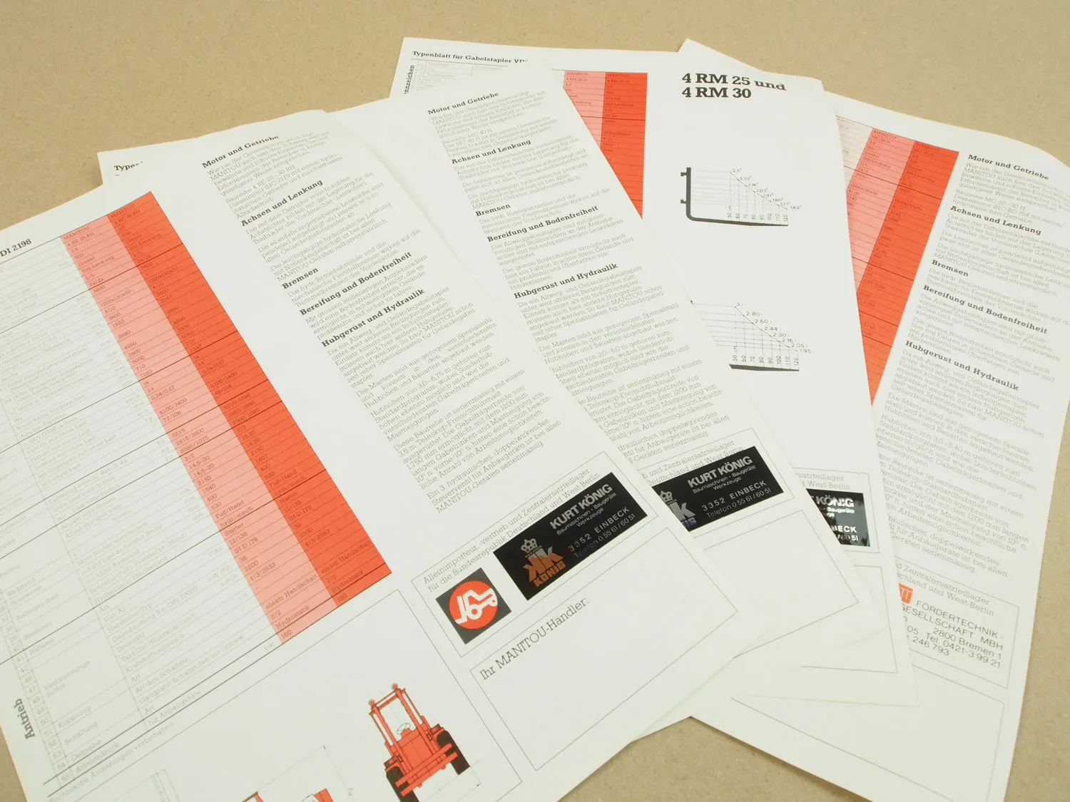 4 Prospekte Manitou MC 20 25 30 H 4 RM 25 30 MC40H 4RE 25 30 RH Stapler 70er Jah