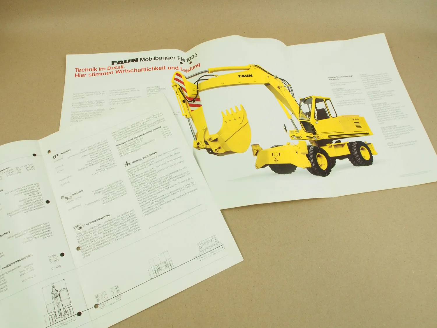 4 Prospekte Technische Daten FAUN FM1035 LC Raupen- und Mobilbagger 80er Jahre