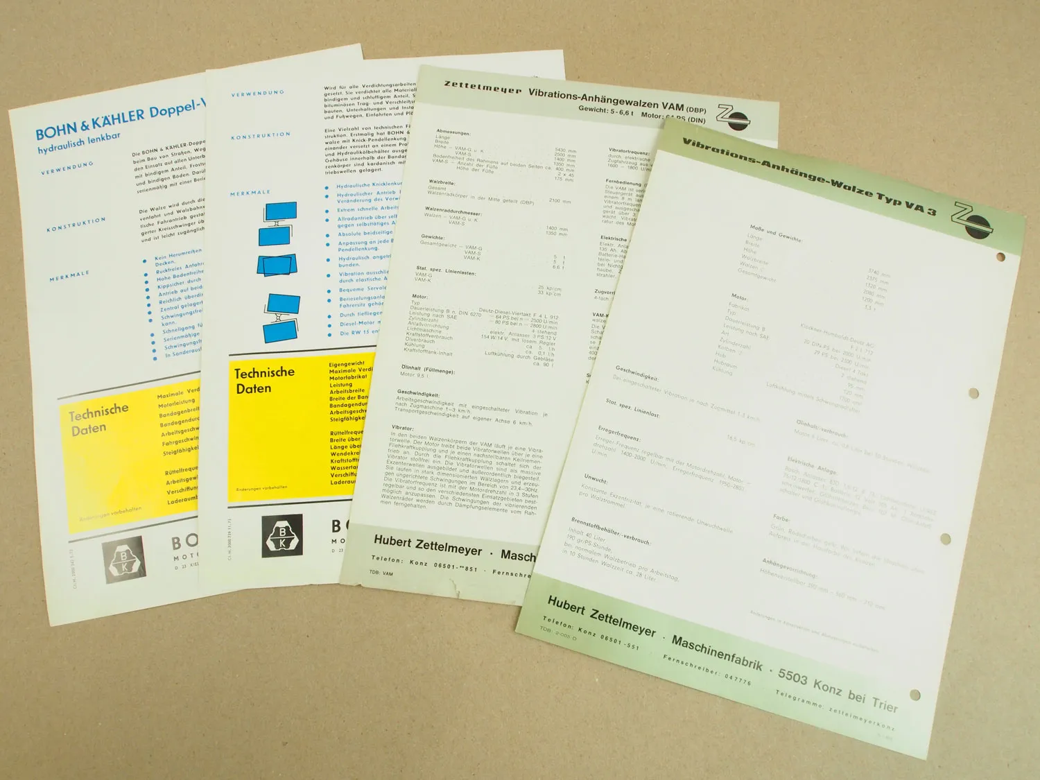 4 Prospekte Zettelmeyer VAM G S K VA3 Bohn & Kähler RW 10 15 Walzen 1965-1973