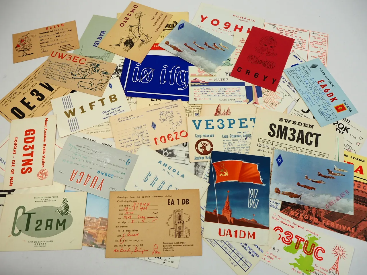 45 Funkkarten aus aller Welt 1950 - 1970er Jahre