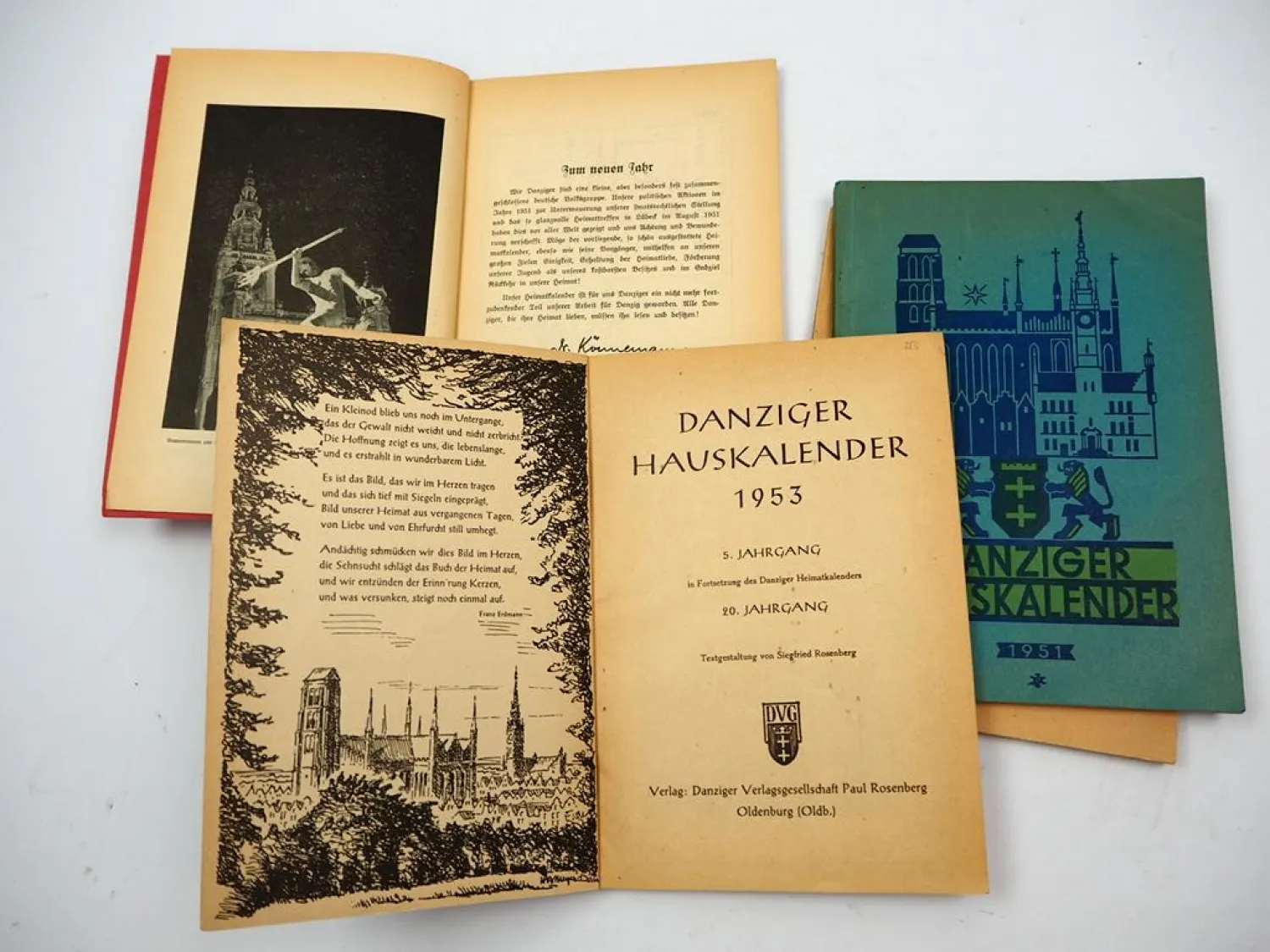 4x Danziger Hauskalender 1951 bis 1954 Danzig Gdańsk Polen Siegfried Rosenberg