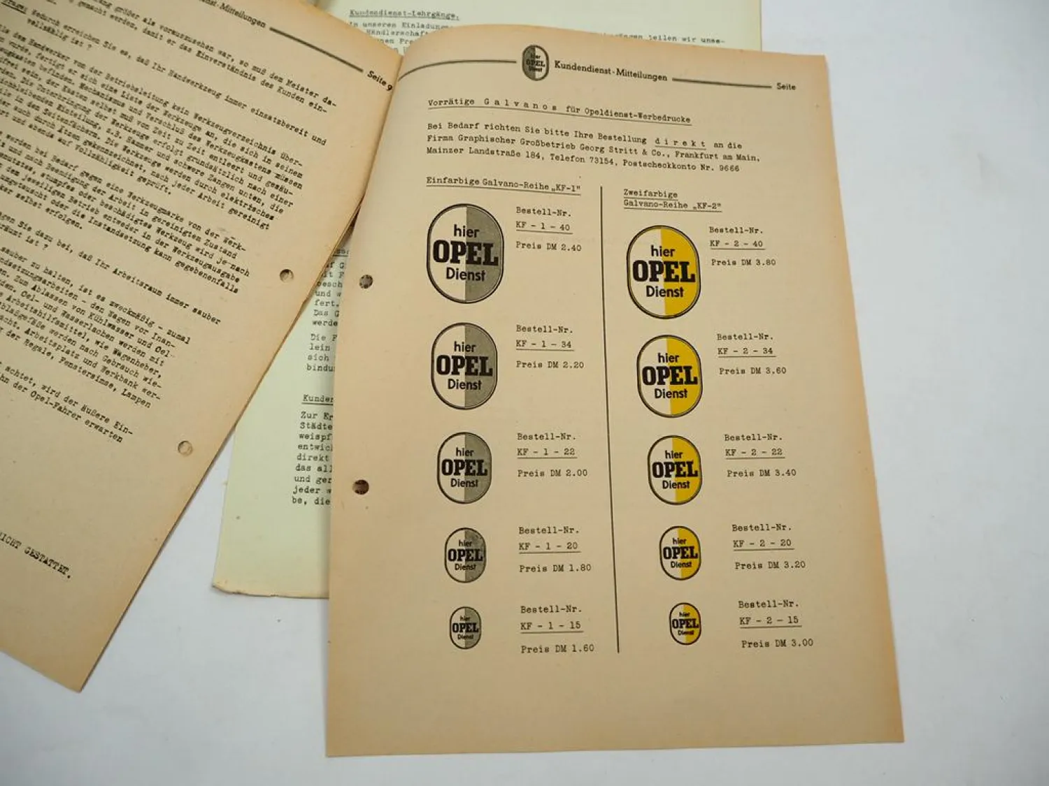 4x Original Opel Kundendienst Mitteilungen 1950 K.F. Nr. 4, 8, 9, 10