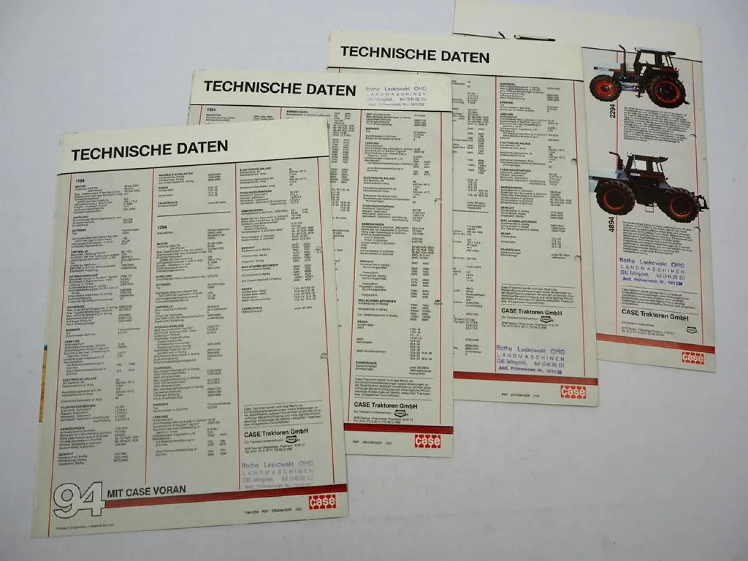 4x Original Prospekt Case 1194 1294 1394 1494 1594 1694 Schlepper 1984
